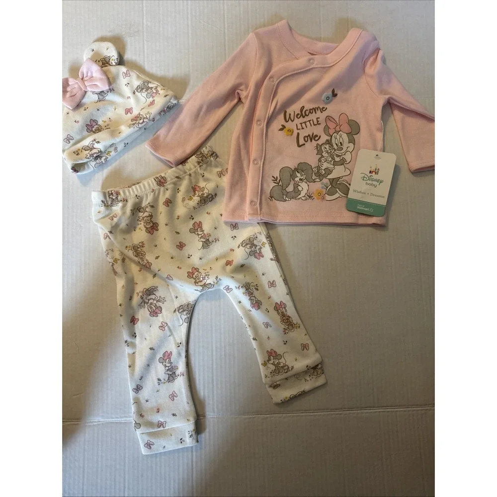 Disney Baby White and Pink Minnie  Set with Hat Girls Size 6-9 Months